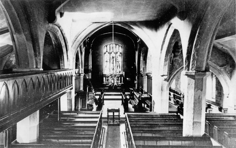 Church Balcony.jpg - Interior of St. Mary's Church - not dated, but the balcony is still in place. The balcony, at left was originally at the back of church, but became unsafe and was moved ca 1915 The balcony was pulled down in 1934, when the church was reseated and the Hamerton Chapel refurbished.  The work was done by Brassingtons of Settle.